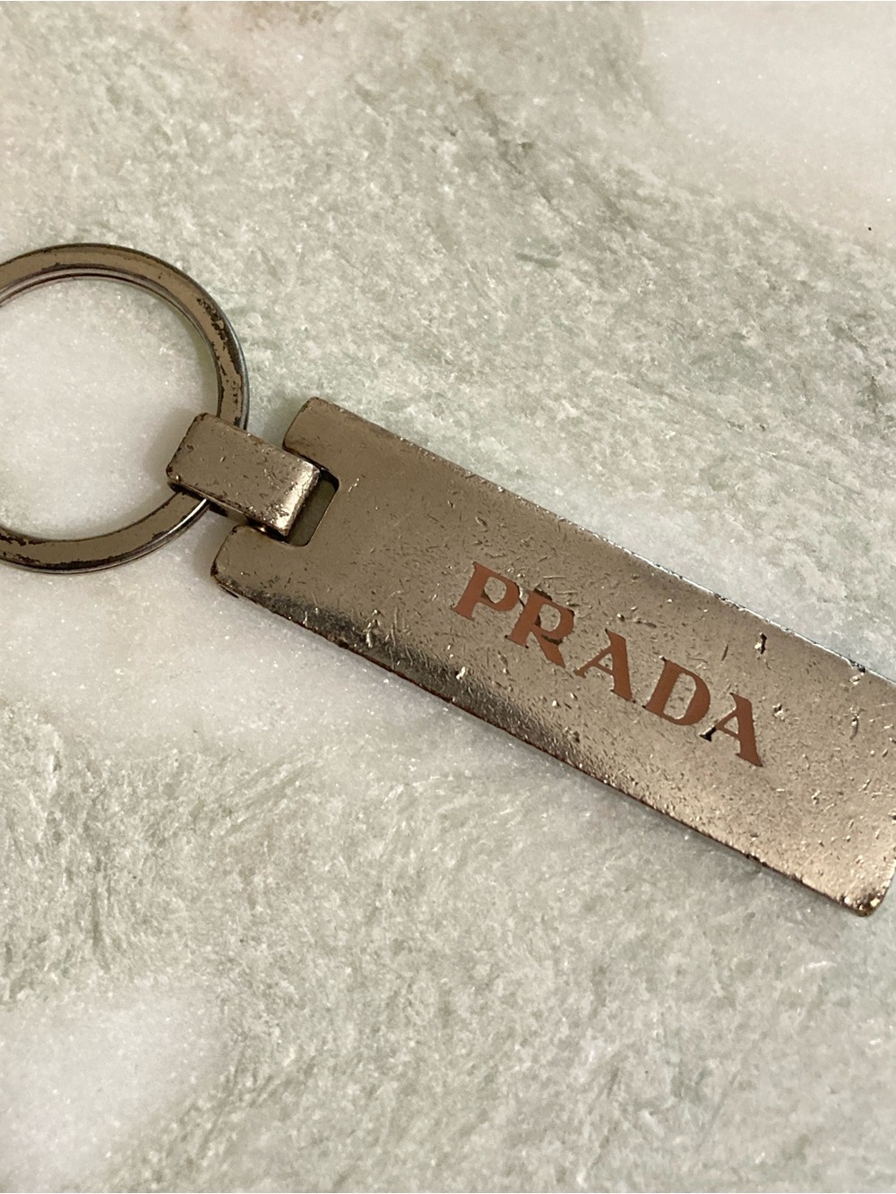 Prada Metal Keychain Vintage Silver Tone